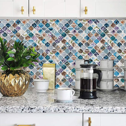STICKGOO Arabesque Tile Peel and Stick Backsplash, 12”X12” Self Adhesive Wall Tiles (Pack of 10, Thicker Design) (Multi)
