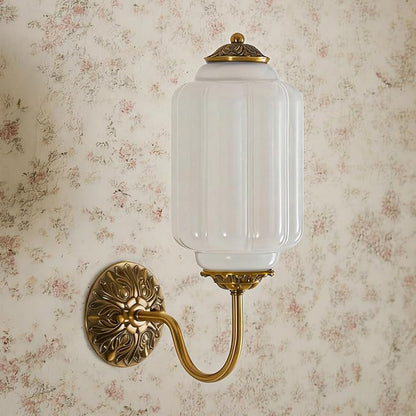 Vintage Milk Glass Wall Sconce, H15" Hardwired White Glass Sconce with Gold Carved Metal, Antique Bronze Retro Wall Lamp for Bedroom, Bathroom, Living Room, Hallway, E12 Bulb Warm Light (White 1Pack)