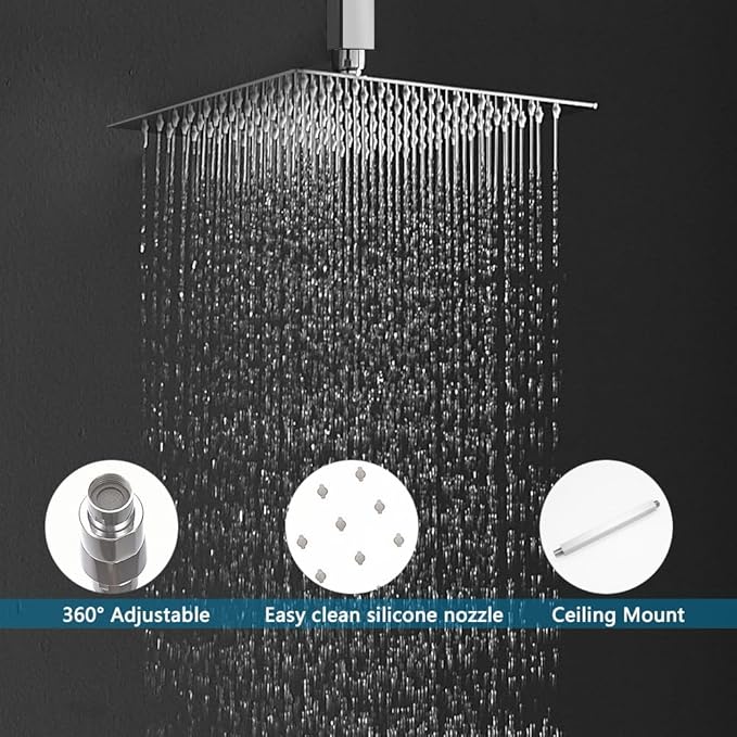 10 Inch Ceiling Mounted Shower System Rain Mixer Shower Combo Set Rainfall Shower Head System ‎Polished Chrome Shower Faucet Rough-in Valve Body and Trim Kit Included