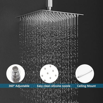 10 Inch Ceiling Mounted Shower System Rain Mixer Shower Combo Set Rainfall Shower Head System ‎Polished Chrome Shower Faucet Rough-in Valve Body and Trim Kit Included