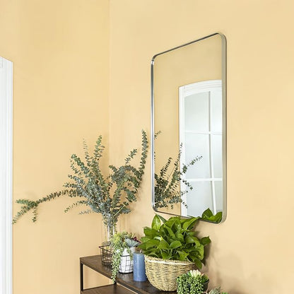 GRACTO 20x30 inch Brushed Nickel Stainless Steel Metal Framed Bathroom Mirror for Wall Mounted Rounded Rectangular Bathroom Vanity Mirror