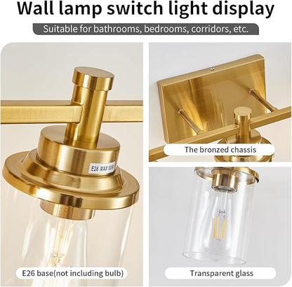 Brushed Brass Vanity Light, 6-Light Fixtures with Clear Glass Shades, Over Mirror, for Bathroom, Living Room, Hallway