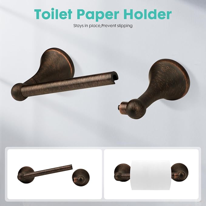 Antique 4 Piece Bathroom Hardware Accessories Set Oil Rubbed Bronze,24 Inch Towel Bar Set with Double Post Pivoting Toilet Paper Holder,Towel Rack Set Vintage,Bathroom Towel Holder Set Bronze