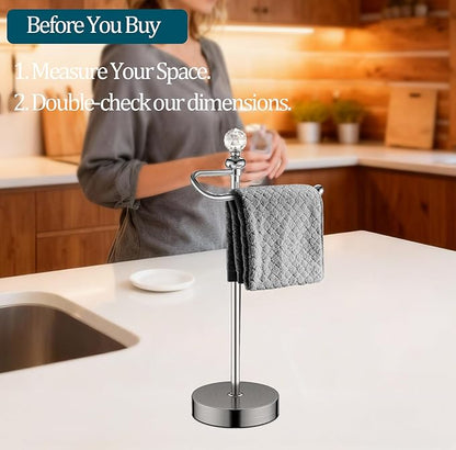 ROLABAM Hand Towel Holder for Bathroom, Hand Towel Rack Stand with Heavy Weighted Base, Crystal Ball Countertop Towel Rack Stand for Bathroom Kitchen (Brushed Nickel, 2 Pack)