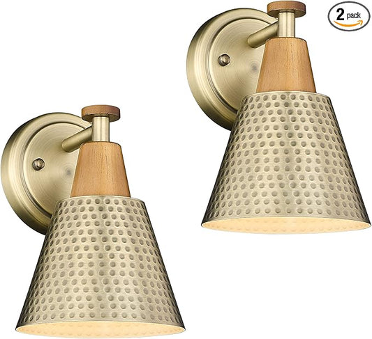 FEMILA Bathroom Light Fixtures 2 Pack, Gold Vanity Light with Hammered Metal Shade, 2-Lights Bath Wall Mounted Lights Wall Lamp for Mirror Kitchen Bedroom, 4FG59B-2 BG