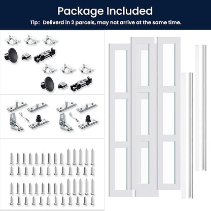 Bifold Doors for 60" x 80" Opening,3-lite Tempered Frosted Glass | Closet Folding Doors with Hardware kit Included, Easy Assembly for Pantry Closet, White,Water-Proof PVC Surface