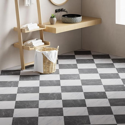 ATOPOSE Peel and Stick Vinyl Floor Tiles,10-Pack 12x12 Inch,Self Adhesive Waterproof Flooring Planks for Kitchen, Dining Room,Bathroom,Vestibule,Cover 10 Sq. Ft(Grey/White Marble,15 Tiles Per Color)