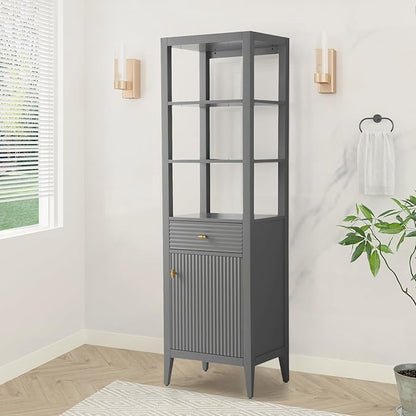HOMEBEYOND Bathroom Vanity with Storage Cabinet & Shelves, Free-Standing Vanity with Soft-Closing Doors, Golden Brushed Handware, Cashmere Gray