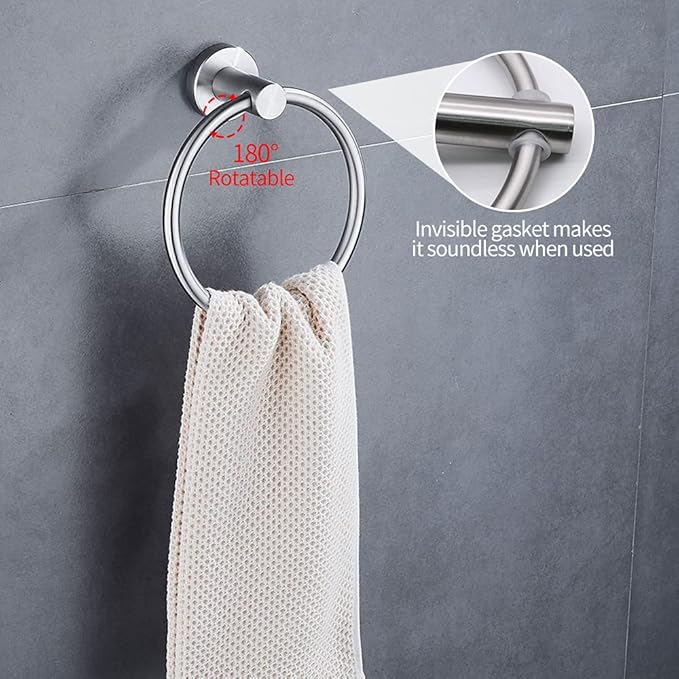 5pcs Bathroom Hardware Set, Brushed Nickel Bathroom Hardware Set, Including 16" Hand Towel Bars, Toilet Paper Holders, Towel Rings, Robe Towel Hooks | Including 16" Hand Towel Bars, Toilet Paper Holders, Towel Rings, Robe Towel Hooks