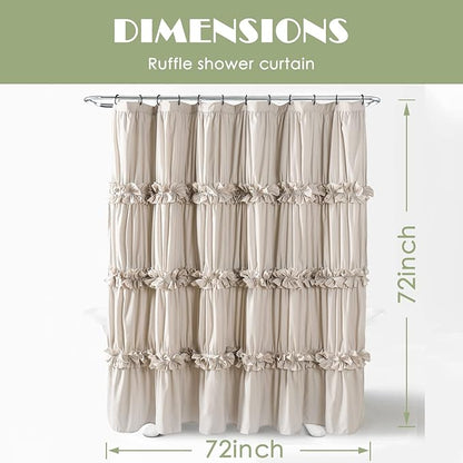 Homechoice Decor Camel Ruffle Shower Curtain 72" W x 72" H | Vintage Handcrafted Bow Tie Bath Curtain for Master Bathroom, Ruched Microfiber Bathroom Curtain with 12 Buttonholes (LQ-10)