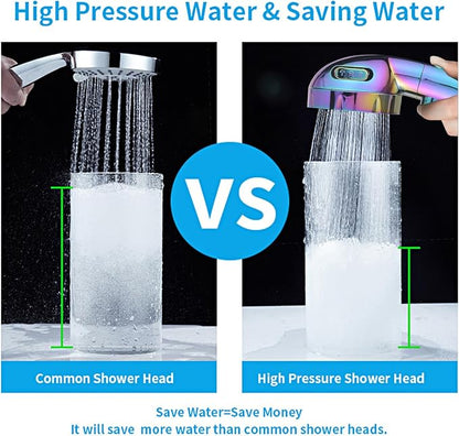 High Pressure Handheld Shower Head with ON/OFF Switch, 3 Spray Modes, Adjustable Angle Bracket, Radiant Rainbow | 3 Spray Modes Shower Wand with Shut Off Button, Camper & RV Showerhead with Hose & Angle Adjustable Holder, Radiant Rainbow