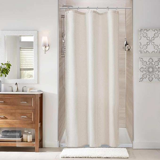 36 Inch Shower Curtain - Stall Narrow Half Green Linen Ultra Thick Fabric Shower Curtain Set with Hooks, Boho Farmhouse Rustic RV Camper Bath Curtains for Bathroom, Oatmeal, 36x72