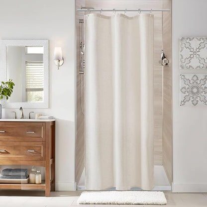 36 Inch Shower Curtain - Stall Narrow Half Green Linen Ultra Thick Fabric Shower Curtain Set with Hooks, Boho Farmhouse Rustic RV Camper Bath Curtains for Bathroom, Oatmeal, 36x72