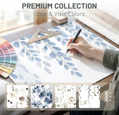 No Hook Floral Shower Curtain with Liner, Blue, 71x74 | Snap in Liner, 3 in 1, Water Repellent, Easy Install, Machine Washable, Hotel Style for Bathroom, Watercolor Pattern