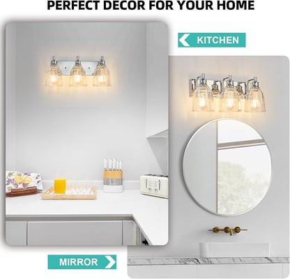 3 Light Bathroom Light Fixtures Modern Chrome Vanity Lights for Bathroom Lighting Fixtures Over Mirror with Thickened Glass Shade for Cabinet Mirror Bedroom Hallway