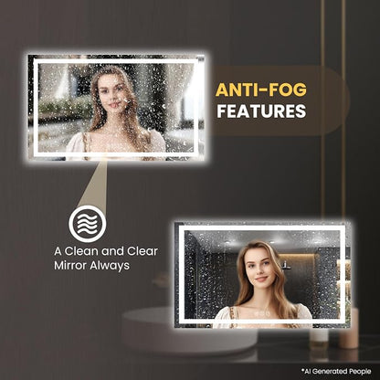 LOAAO 55"X40" LED Bathroom Mirror with Lights, UL Listed | Anti-Fog, Dimmable, 3 Color Temperature, Backlit + Front Lit, Memory Function, Tempered Glass