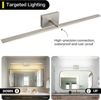 40 Inch Bathroom Vanity Lights Over Mirror Brushed Nickel Arm Over Cabinet Wide LED Bar 5CCT 2900K 6000K High Lumen IP44