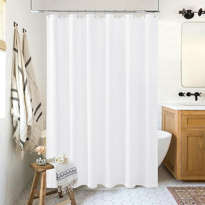 White Linen Shower Curtain for Bathroom Water Repellent 72x80 Inches | Extra Long Shower Curtains, Farmhouse Boho Modern, Cotton Cloth Fabric Drapes, Bath, with Hooks Set, 72 x 80 Length