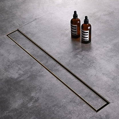 Linear Shower Floor Drain, Brushed Gold 30 Inch 304 Stainless Steel Bathroom Drains Kit, Rectangular Shower Trench Drain with Reversable Tile-in Pattern Drain Cover & Hair Catcher