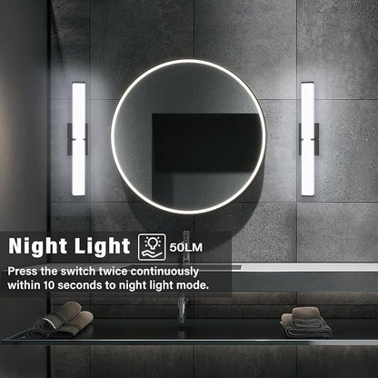 Bathroom Vanity Light with Night Light Cool White 5700K Black Modern Matte Bathroom Lighting Fixtures; 24 Inch IP44 25W Equivalent to Incandescent 250W for Over Mirror Vanity Light ETL Listed