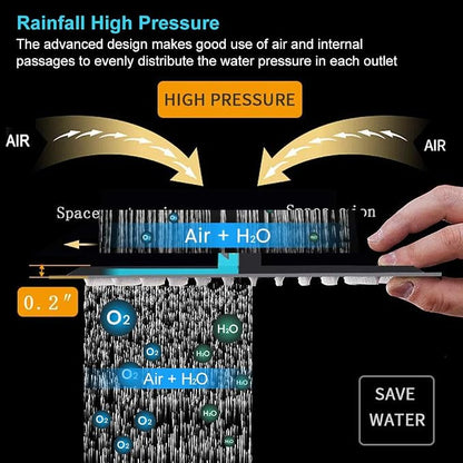 Shower Head with Extension Arm, High Pressure Square with ShowerArm, Stainless Steel Rainfall -Waterfall Full Body Coverage (12'' Shower with 16'' Arm, Matte Black)