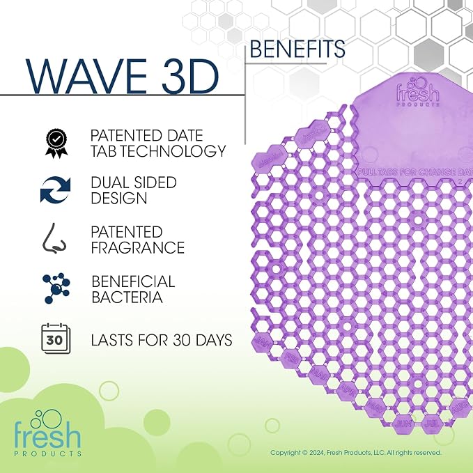 Fresh Products Wave 3D Urinal Screen Deodorizer, Fabulous, 10 packs | Anti-Splash Shield For Men Bathroom, 30-Day Odor Control With Beneficial Bacteria, Easy Double-Sided Install, Made In USA