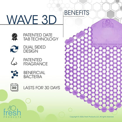 Fresh Products Wave 3D Urinal Screen Deodorizer, Fabulous, 10 packs | Anti-Splash Shield For Men Bathroom, 30-Day Odor Control With Beneficial Bacteria, Easy Double-Sided Install, Made In USA