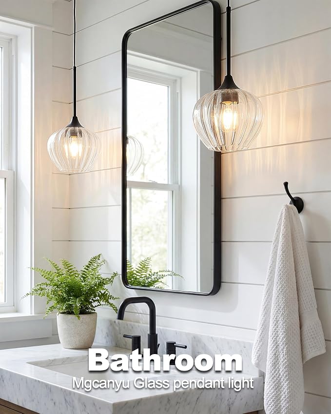 Glass Pendant Lights for Kitchen Island, 7.7" Modern Matte Black Pendant Light Fixtures Small Farmhouse Hanging Light for Kitchen, Dining Room, Sink, Bathroom