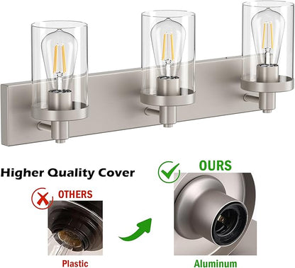 Aipsun Brushed Nickel Bathroom Light Fixtures 3 Lights Vanity Light for Bathroom Lighting Fixtures Over Mirror(Exclude Bulb)