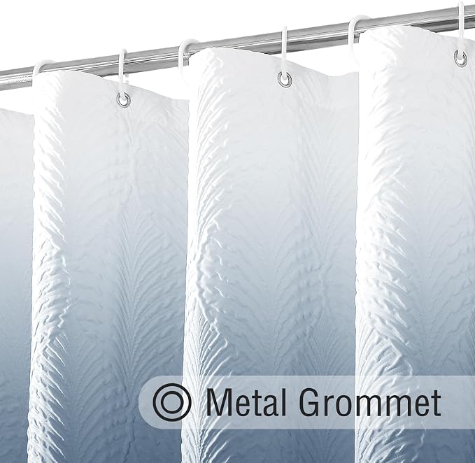 72x78 Long Shower Curtain, Ombre Fog Blue 3D Embossed Half Bath Curtain