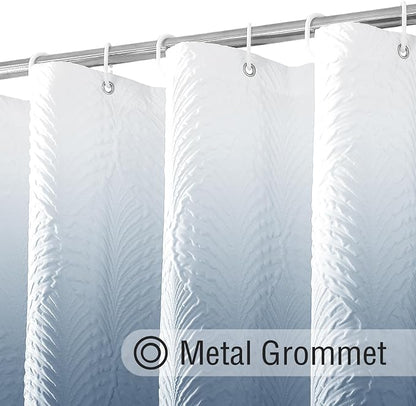 72x78 Long Shower Curtain, Ombre Fog Blue 3D Embossed Half Bath Curtain