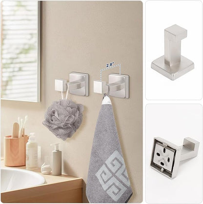 NearMoon 5 Pieces Bathroom Hardware Set 304 Stainless Steel - Square Towel Rack Set Include 16" Towel Rod + Towel Ring + Toilet Paper Holder + 2 Robe Towel Hooks Bathroom Accessories (Brushed Nickel)