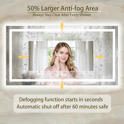 36"x60" LED Bathroom Mirror with Lights, Anti-Fog, Backlit+Frontlit | CRI 95, Stepless Dimmable, 3 Colors Lighting, Shatterproof Tempered Glass, HD Reflection, Memory, (Horizontal/Vertical)