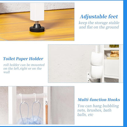 Simple Trending 4 Tier Over The Toilet Storage with Drawers, Heavy Duty Bathroom Stand Organizer Metal Shelves for Laundry, White