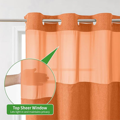 eachope No Hook Fabric Shower Curtain with Snap-in Liner,54x80 Burnt Orange | Linen Texture,230GSM Thick Fabric,Hotel Luxury Decor,Mesh Window,Waterproof & Machine Washable,for Shower Stall or Bathroom