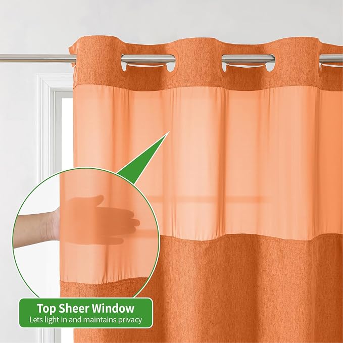 eachope Extra Long No Hook Shower Curtain and Liner Set,71x86 Burnt Orange | Extra Long,Linen Texture,230GSM Thick Fabric,Mesh Window,Bottom Magnetic,Waterproof & Machine Washable,for Bathroom,Hotel Use