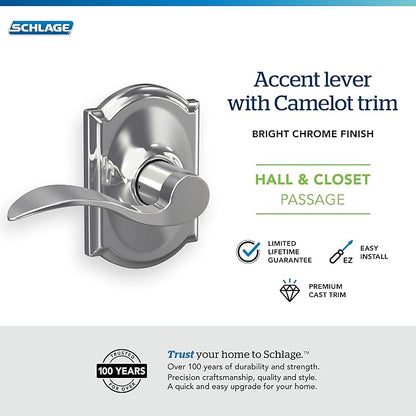 SCHLAGE Trim with SCHLAGE Hall and Closet Lever, Bright Chrome (F10 ACC 625 CAM)