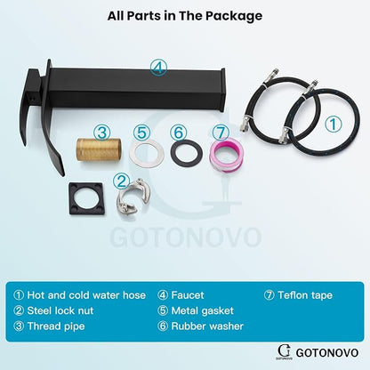 gotonovo Waterfall Tall Bathroom Faucet 1 Hole No Drain, Matte Black | Modern Vessel Sink Faucet Single Handle 304 Stainless Steel,24” cUPC Supply Hoses,for Bowl Basin Lavatory Vanity Restroom RV