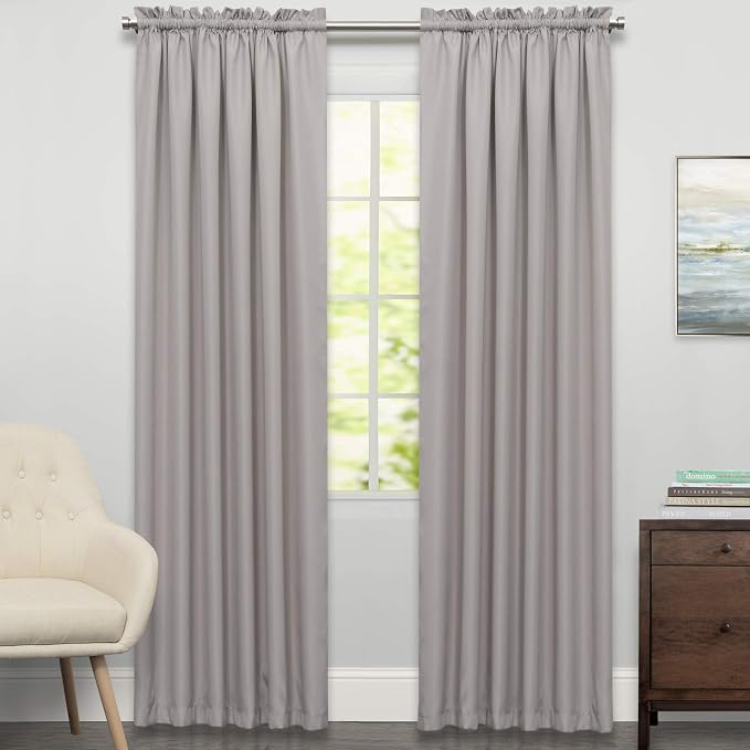 Sweet Home Collection Kitchen Curtains for Windows 40+ Styles & Colors Swag, Valance, Tier Sets & Panels Cafe Curtains for Farmhouse, Rustic, Modern Décor, Ribcord Gray, 84" Panel