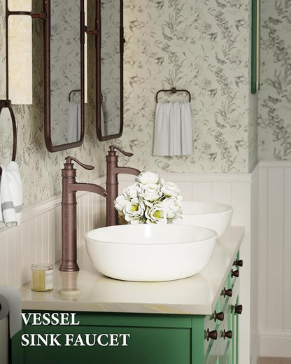 Vessel Sink Faucet Copper Tall Bathroom Faucets Waterfall Single Handle | 1 Hole Farmhouse Antique with Pop up Drain Assembly and Supply Lines Mixer Tap Without Overflow Counter Top by Homevacious