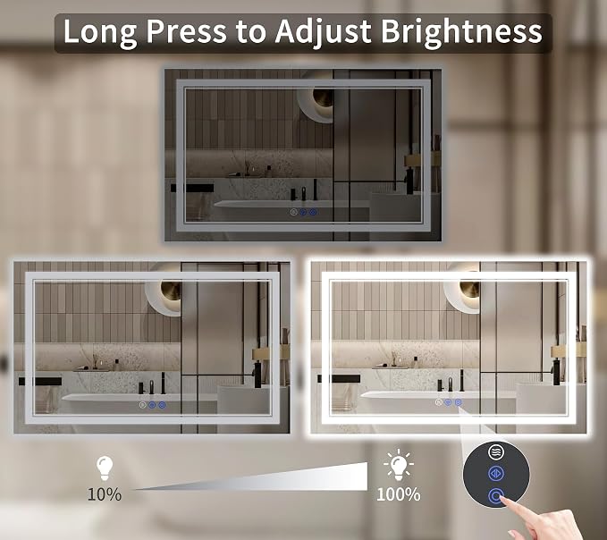 40"x60" LED Bathroom Mirror with Lights, Anti-Fog, Backlit + Front Lit, Dimmable, Led Vanity Mirror for Wall, Lighted Bathroom Mirror, 5 Colors, Shatter-Proof Tempered Glass