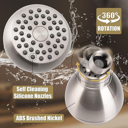 AISOSO High Pressure Shower Heads, Showerheads 3 Inches with 360 Rotation and Silicone Nozzles for Strong Spray Relaxing and Comfortable Shower, Brushed Nickel