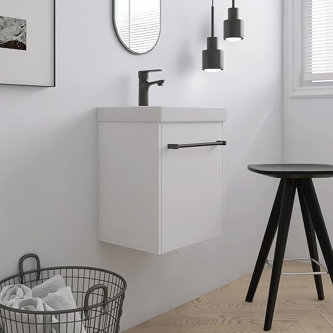 18" Bathroom Vanity with Sink, 18 Inch Floating Bathroom Vanity for Small Space, Modern Single Sink Vanity Combo, White Wall Mounted Cabinet Set