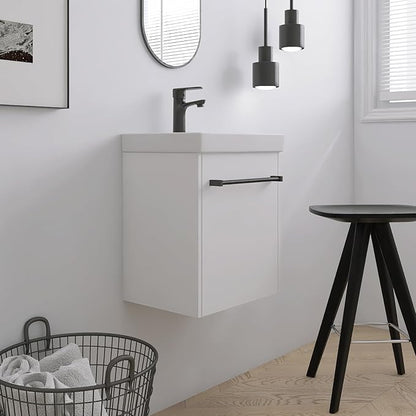 18" Bathroom Vanity with Sink, 18 Inch Floating Bathroom Vanity for Small Space, Modern Single Sink Vanity Combo, White Wall Mounted Cabinet Set