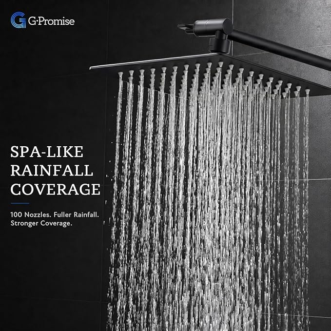 G-Promise All Metal 10" Dual Square Shower Head Combo | Rain Shower Head | Handheld Shower Wand | Adjustable | 3-Way Diverter | 71" Extra Long Hose - A Bathroom Upgrade (Matte Black) | Built to Last, Easy Install, Adjustable Height & Angle for All Heig...