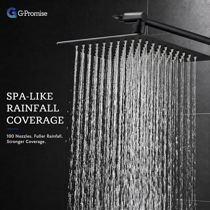 G-Promise All Metal 10" Dual Square Shower Head Combo | Rain Shower Head | Handheld Shower Wand | Adjustable | 3-Way Diverter | 71" Extra Long Hose - A Bathroom Upgrade (Matte Black) | Built to Last, Easy Install, Adjustable Height & Angle for All Heig...
