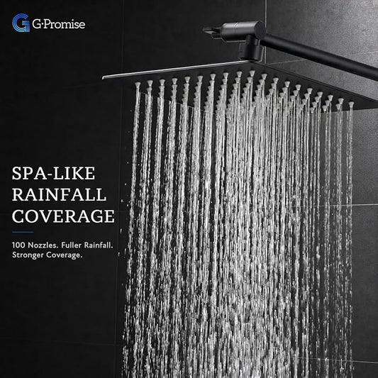 G-Promise All Metal 10" Dual Square Shower Head Combo | Rain Shower Head | Handheld Shower Wand | Adjustable | 3-Way Diverter | 71" Extra Long Hose - A Bathroom Upgrade (Matte Black) | Built to Last, Easy Install, Adjustable Height & Angle for All Heig...
