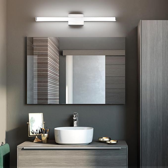 LED Modern Bathroom Vanity Light Fixtures (32-Inch, Cool White 6000K), Modern Acrylic Bathroom Wall Lighting Fixtures for Bathroom Over Mirror, Chrome