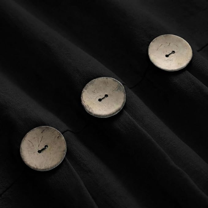 Farmhouse Shower Curtain Linen Button Rustic Black 72" W x 72" L | Farmhouse Style, Chic Button, Striped, Linen Fabric, Rustic, Country, Natural Look, Washable, for Bathroom Bathtub