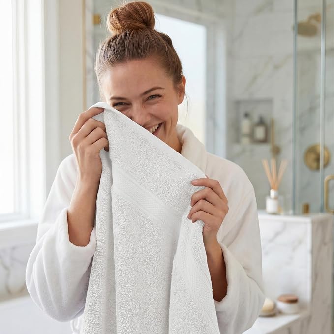 Superior Egyptian Cotton Plush & Absorbent, Bath Towel Set of 4, White | Quick Dry, Soft Luxury Towel Set, Bath Essentials for Bathroom, Guest Bath, Spa, 4 Piece Bath, Madeline Towels